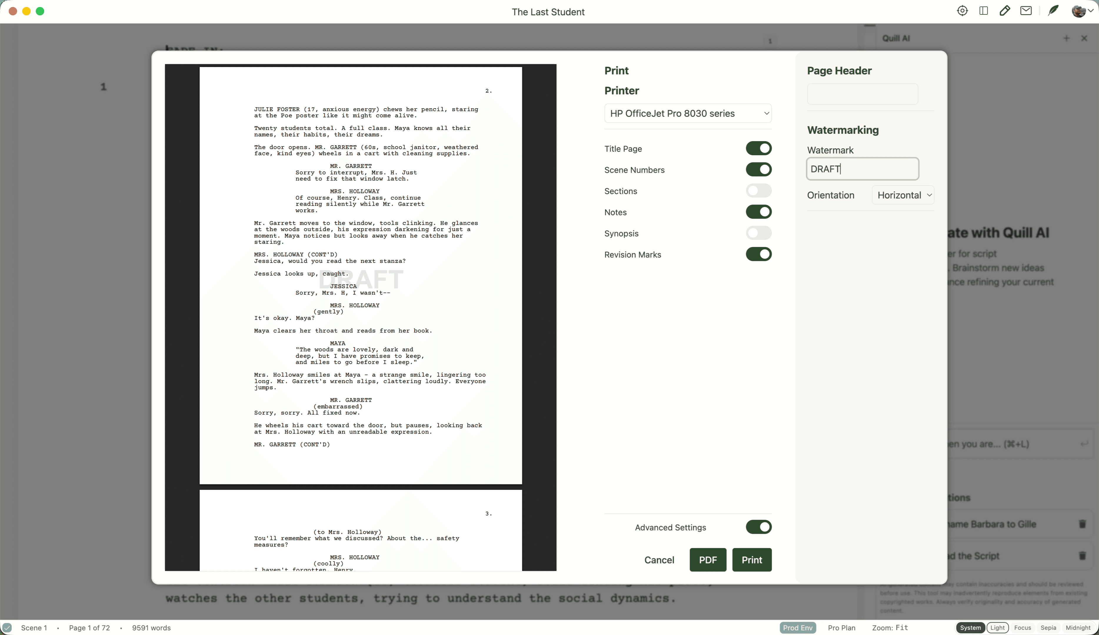 A screenplay exported to industry-standard format